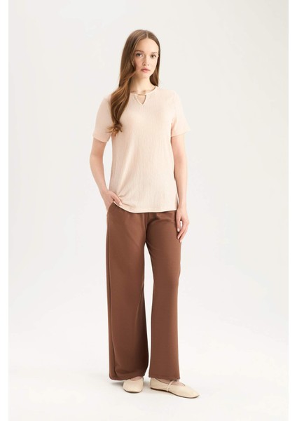 Regular Fit Apaş Yaka Basic Düz Bürümcük Kısa Kollu Tişört E0325AX25SP