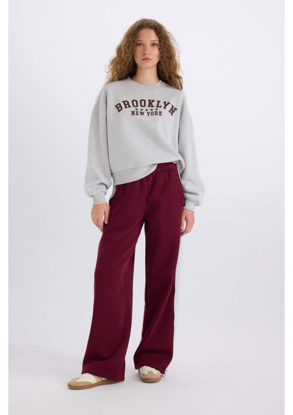 Loose Fit Bisiklet Yaka Baskılı Kalın Kumaş Sweatshirt E3387AXNS