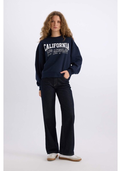 Loose Fit Bisiklet Yaka Baskılı Kalın Sweatshirt E3390AXNS fiyatları