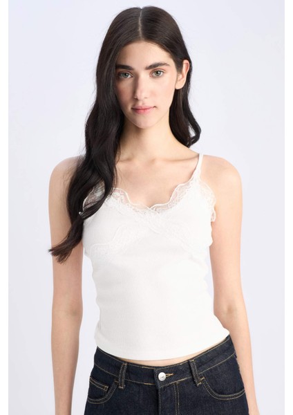 Slim Fit Dar Kesim V Yaka Fitilli Kaşkorse Atlet E8680AX25SP