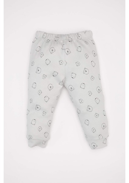Erkek Bebek Pijama Takımı Ayı Desenli Uzun Kollu Fitilli Kaşkorse Üst Beli Lastikli Uzun Alt D6808A5NS