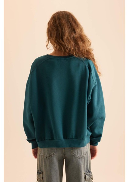 Coool Oversize Geniş Kalıp Bisiklet Yaka Basic Düz Kalın Sweatshirt D9022AXNS