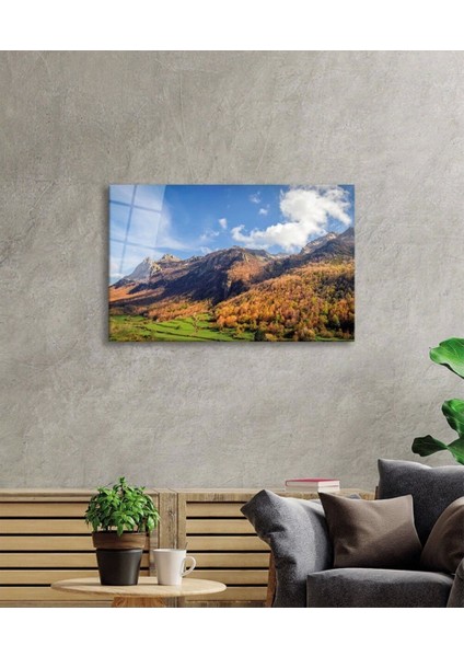 Yeşil Ağaçlı Dağ Manzarası ve Gökyüzü , Ev ve Ofis Duvar Dekoru, fiyatları