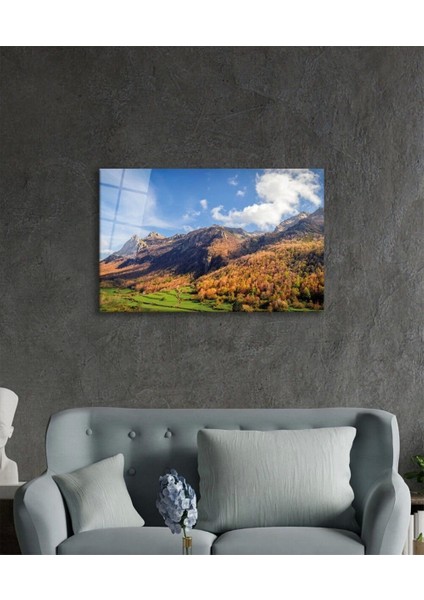 Yeşil Ağaçlı Dağ Manzarası ve Gökyüzü , Ev ve Ofis Duvar Dekoru, modelleri