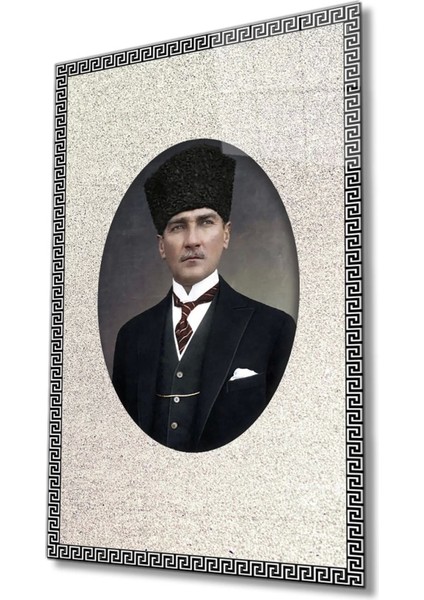 Çerçeveli Atatürk Portresi Cam Tablo, Ev ve Ofis Duvar Dekoru, Büyük Temperli Cam Tablo