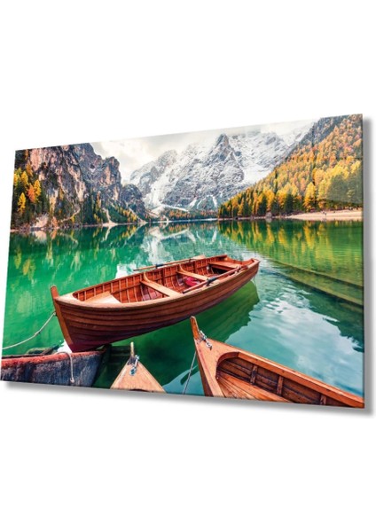 Kayık ve Göl Manzara Doğa Cam Tablo, Ev ve Ofis Duvar Dekoru,