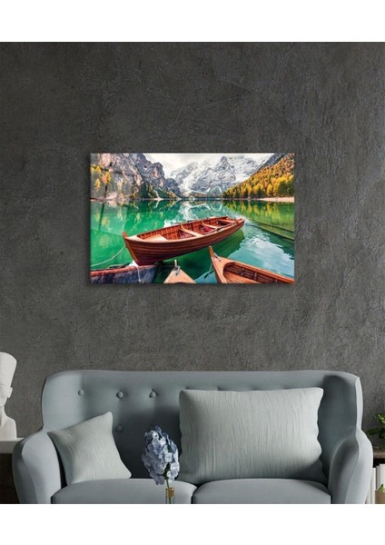 Kayık ve Göl Manzara Doğa Cam Tablo, Ev ve Ofis Duvar Dekoru, modelleri