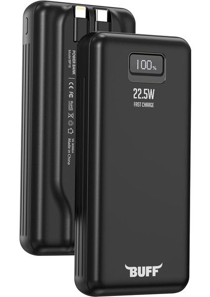 Labs BP18 22.5W 20.000MAH LCD Ekran Dahili Kablolu Taşınabilir Powerbank (Siyah)