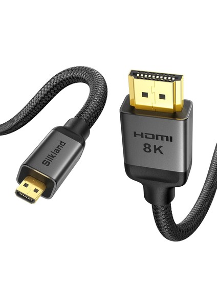10K 8k 4K Micro HDMI HDMI 2m, [8K@60Hz, 4K@120Hz] Micro HDMI 2.1, 48GBPS, Hdr, Earc Raspberry Pi 5 4, Kameralar, Go Pro Hero, Monitör, Dizüstü Bilgisayarlar, Cam Link, Samsung G8 G9, Tv ile