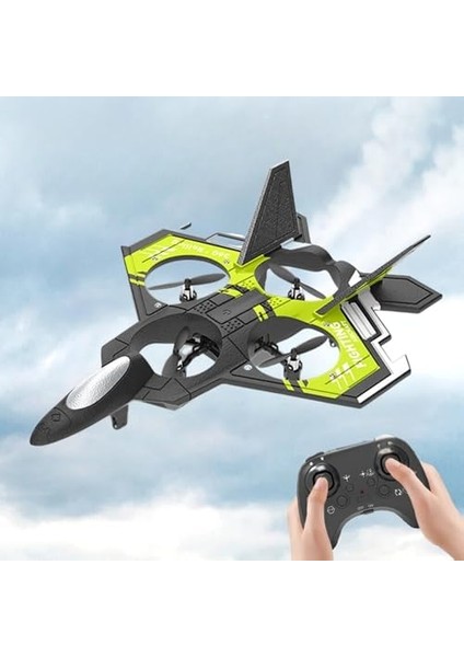 Gövde 2.4ghz Uzaktan Kumanda LED Işıklı Jet Uçak Drone Başlangıç Seviye Şarjlı 8 Dk Uçuş Süresi Kırılmaz Kamerasız Iha Drone (Yeşil)