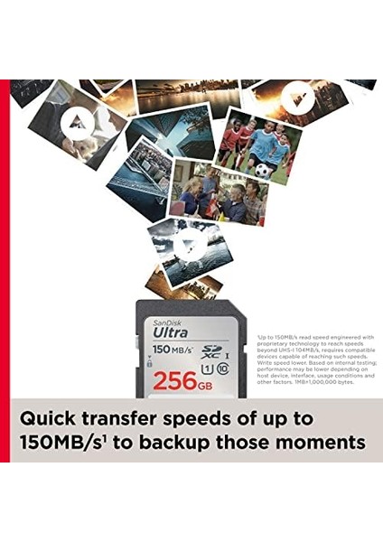 256 GB Ultra Sdxc Bellek Kartı, 150 Mb/s'ye Kadar, A1 Uygulama Performansı, Uhs-I, Class 10, U1
