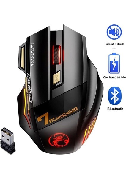 Imice Gw-X7 7 Tuşlu Sessiz 2.4g Wireless Bluetoothlu Şarj Edilebilir Kablosuz Gaming Mouse