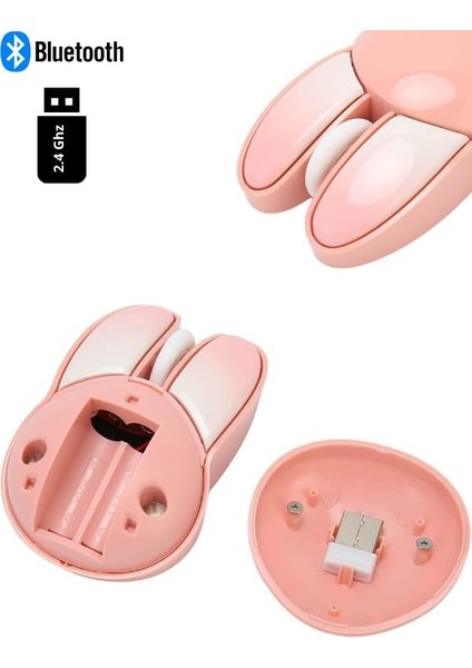 Sevimli Tavşan 3D Pembe Mouse Bluetooth + 2.4g Dual Mode