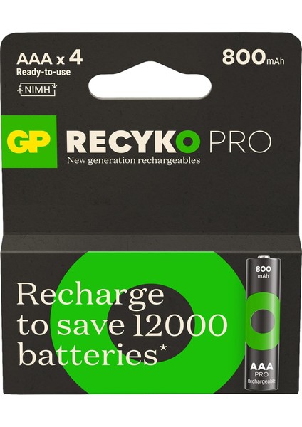 Batteries Recyko Pro Aaa Ince Ni-Mh Şarjlı Pil, 1.2 Volt, 4'lü Kart