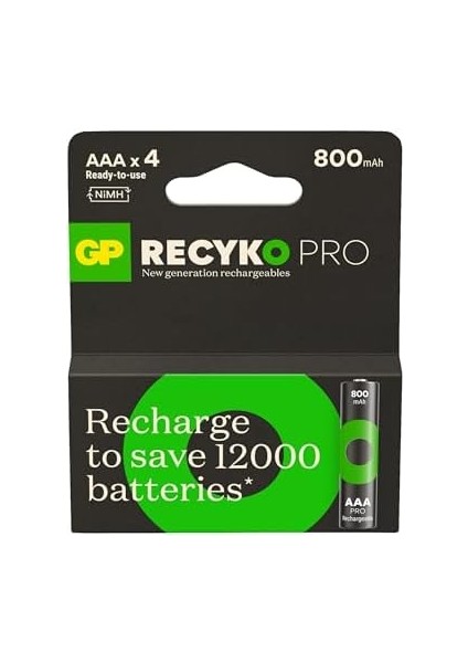 Batteries Recyko Pro Aaa Ince Ni-Mh Şarjlı Pil, 1.2 Volt, 4'lü Kart
