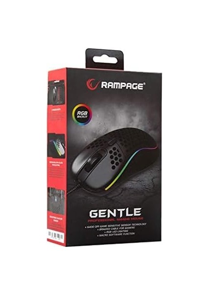 SMX-R85 Gentle 6400DPI Siyah Rgb Ledli Süper Hafif Makrolu Gaming Oyuncu Mouse