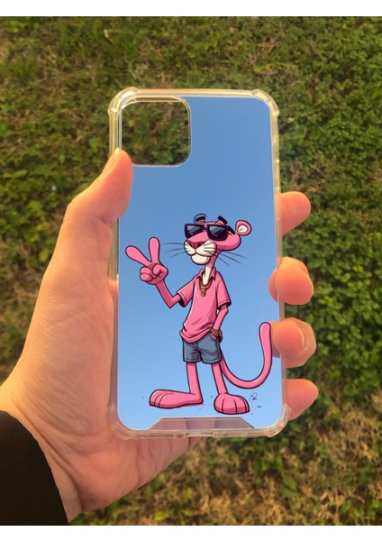 Apple iPhone 11 Pro Uyumlu Aynalı Pembe Panter Desenli Darbe Kamera Korumalı Silikon Telefon Kılıfı