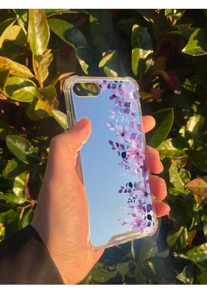Apple iPhone 8 Uyumlu Aynalı Mor Desenli Darbe Kamera Korumalı Silikon Telefon Kılıfı modelleri