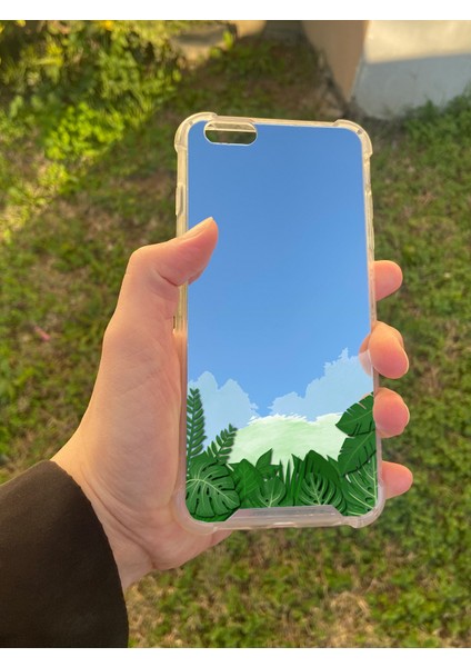 Apple iPhone 6 Plus Uyumlu Aynalı Yaprak Desenli Darbe Kamera Korumalı Silikon Telefon Kılıfı