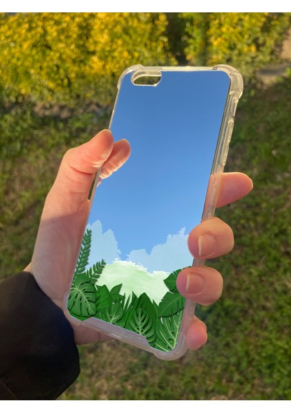 Apple iPhone 6 Plus Uyumlu Aynalı Yaprak Desenli Darbe Kamera Korumalı Silikon Telefon Kılıfı fiyatları