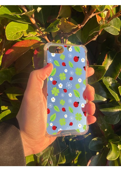 Apple iPhone 8 Uyumlu Aynalı Uğurböceği Desenli Darbe Kamera Korumalı Silikon Telefon Kılıfı