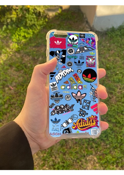 Apple iPhone 6s Plus Uyumlu Aynalı Adidas Desenli Darbe Kamera Korumalı Silikon Telefon Kılıfı