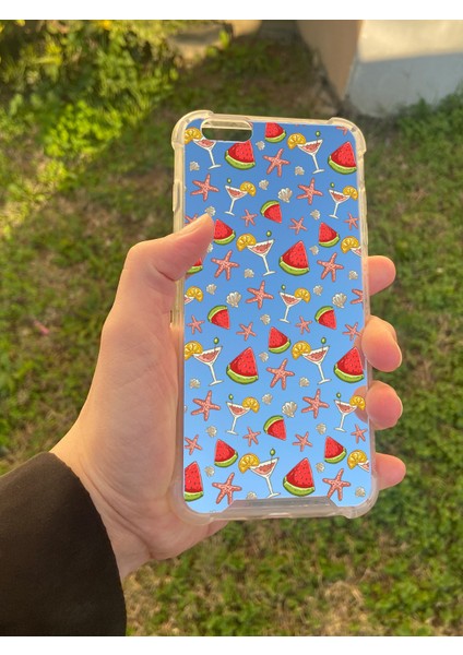 Apple iPhone 6s Plus Uyumlu Aynalı Karpuz Desenli Darbe Kamera Korumalı Silikon Telefon Kılıfı