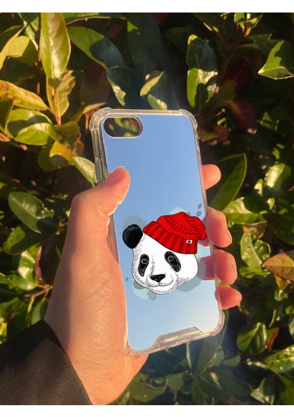 Apple iPhone 8 Uyumlu Aynalı Panda Desenli Darbe Kamera Korumalı Silikon Telefon Kılıfı modelleri