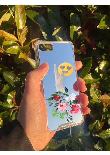 Apple iPhone 7 Uyumlu Aynalı El Emoji Desenli Darbe Kamera Korumalı Silikon Telefon Kılıfı modelleri