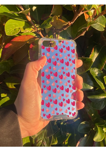 Apple iPhone 8 Uyumlu Aynalı Kalp Desenli Darbe Kamera Korumalı Silikon Telefon Kılıfı