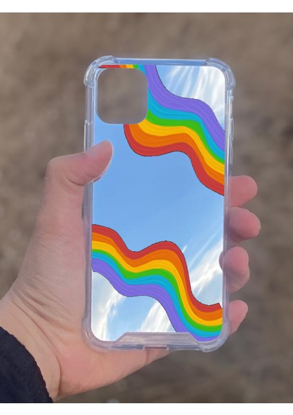 Apple iPhone 11 Uyumlu Aynalı Gökkuşağı Desenli Darbe Kamera Korumalı Silikon Telefon Kılıfı
