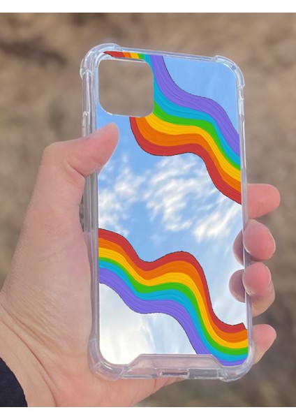 Apple iPhone 11 Uyumlu Aynalı Gökkuşağı Desenli Darbe Kamera Korumalı Silikon Telefon Kılıfı fiyatları