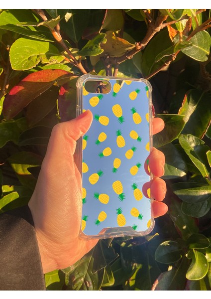 Apple iPhone Se Uyumlu Aynalı Ananas Desenli Darbe Kamera Korumalı Silikon Telefon Kılıfı