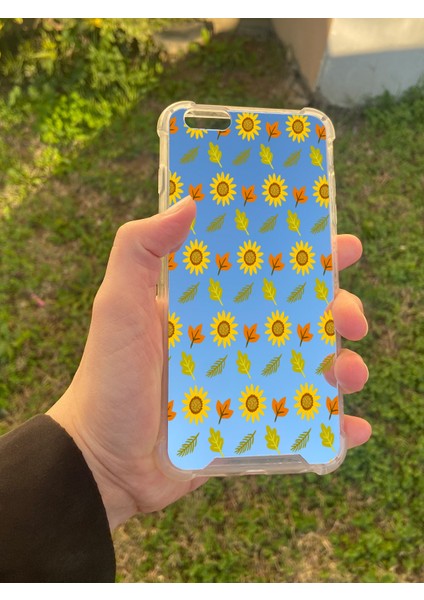Apple iPhone 6s Plus Uyumlu Aynalı Ayçiçeği Desenli Darbe Kamera Korumalı Silikon Telefon Kılıfı