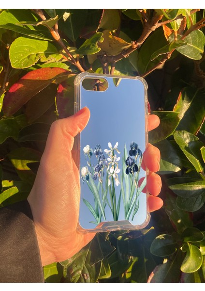 Apple iPhone 8 Uyumlu Aynalı Mavi Beyaz Desenli Darbe Kamera Korumalı Silikon Telefon Kılıfı