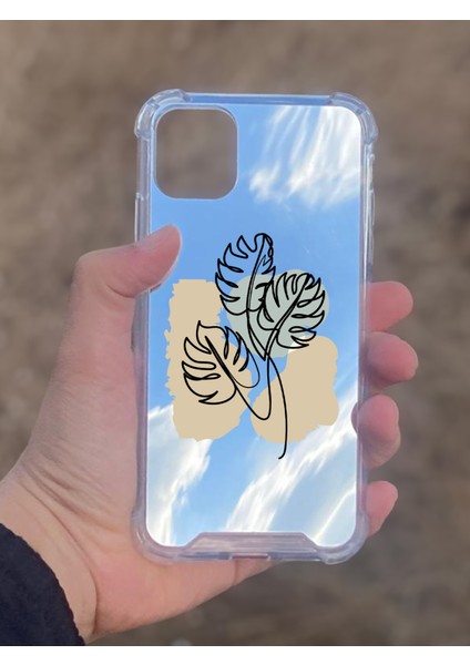 Apple iPhone 11 Uyumlu Aynalı Monstera Desenli Darbe Kamera Korumalı Silikon Telefon Kılıfı
