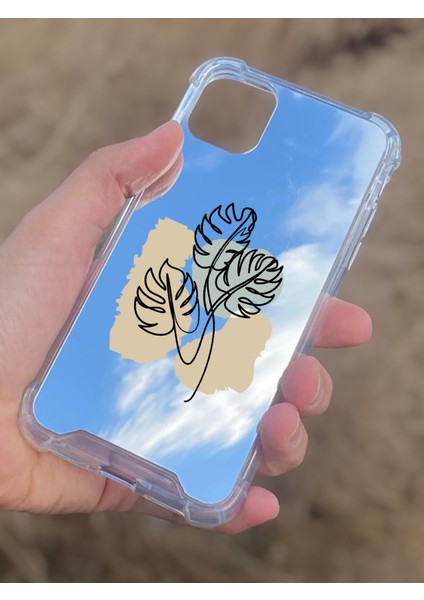 Apple iPhone 11 Uyumlu Aynalı Monstera Desenli Darbe Kamera Korumalı Silikon Telefon Kılıfı modelleri