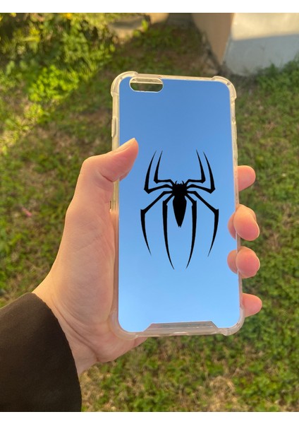 Apple iPhone 6s Plus Uyumlu Aynalı Spider Desenli Darbe Kamera Korumalı Silikon Telefon Kılıfı