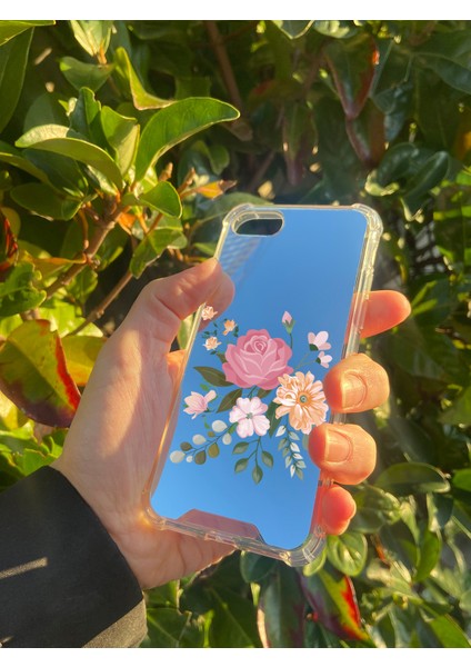 Apple iPhone 8 Uyumlu Aynalı Pembe Çiçek Desenli Darbe Kamera Korumalı Silikon Telefon Kılıfı fiyatları