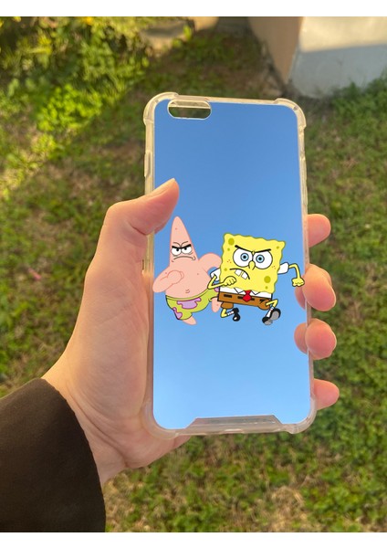 Apple iPhone 6 Plus Uyumlu Aynalı Sünger Bob Desenli Darbe Kamera Korumalı Silikon Telefon Kılıfı