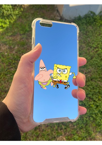 Apple iPhone 6 Plus Uyumlu Aynalı Sünger Bob Desenli Darbe Kamera Korumalı Silikon Telefon Kılıfı modelleri