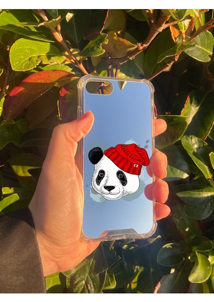 Apple iPhone Se 2020 Uyumlu Aynalı Panda Desenli Darbe Kamera Korumalı Silikon Telefon Kılıfı