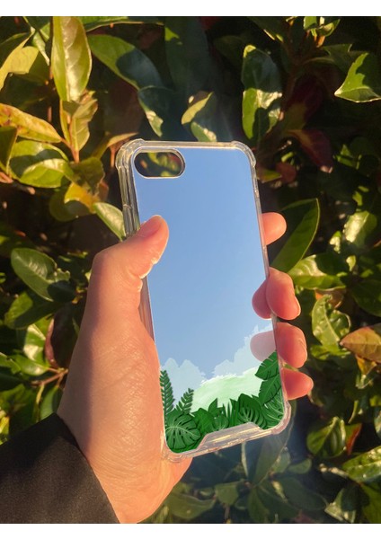 Apple iPhone Se 2022 Uyumlu Aynalı Yaprak Desenli Darbe Kamera Korumalı Silikon Telefon Kılıfı modelleri