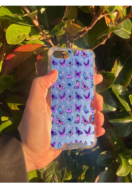 Apple iPhone 8 Uyumlu Aynalı Kelebek Desenli Darbe Kamera Korumalı Silikon Telefon Kılıfı