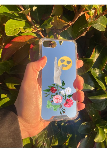 Apple iPhone Se 2020 Uyumlu Aynalı El Emoji Desenli Darbe Kamera Korumalı Silikon Telefon Kılıfı