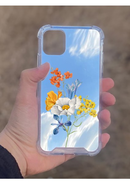 Apple iPhone 11 Uyumlu Aynalı Sarı Beyaz Desenli Darbe Kamera Korumalı Silikon Telefon Kılıfı