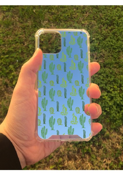 Apple iPhone 11 Pro Uyumlu Aynalı Kaktüs Desenli Darbe Kamera Korumalı Silikon Telefon Kılıfı