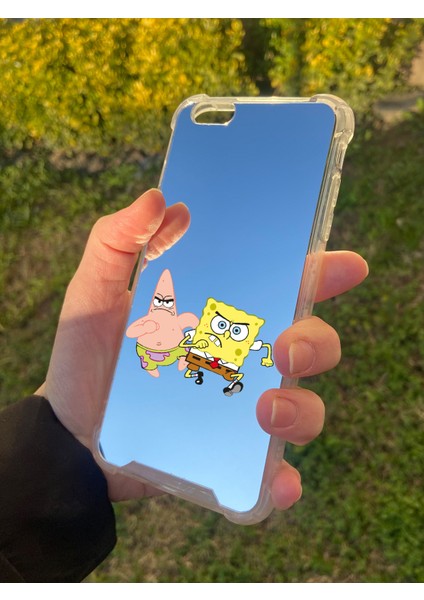 Apple iPhone 6s Plus Uyumlu Aynalı Sünger Bob Desenli Darbe Kamera Korumalı Silikon Telefon Kılıfı fiyatları
