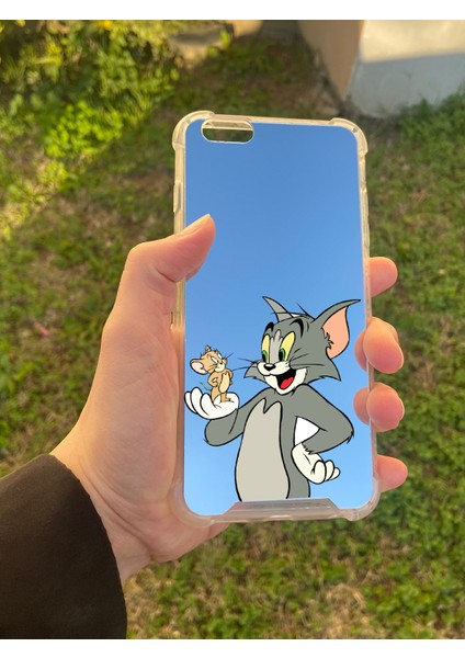 Apple iPhone 6s Plus Uyumlu Aynalı Tom ve Jerry Desenli Darbe Kamera Korumalı Silikon Telefon Kılıfı