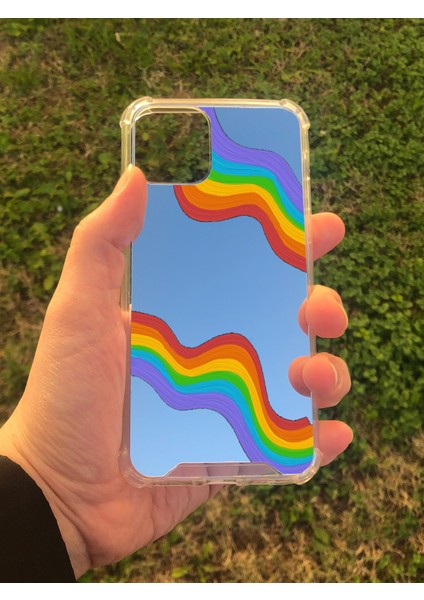 Apple iPhone 11 Pro Uyumlu Aynalı Gökkuşağı Desenli Darbe Kamera Korumalı Silikon Telefon Kılıfı
